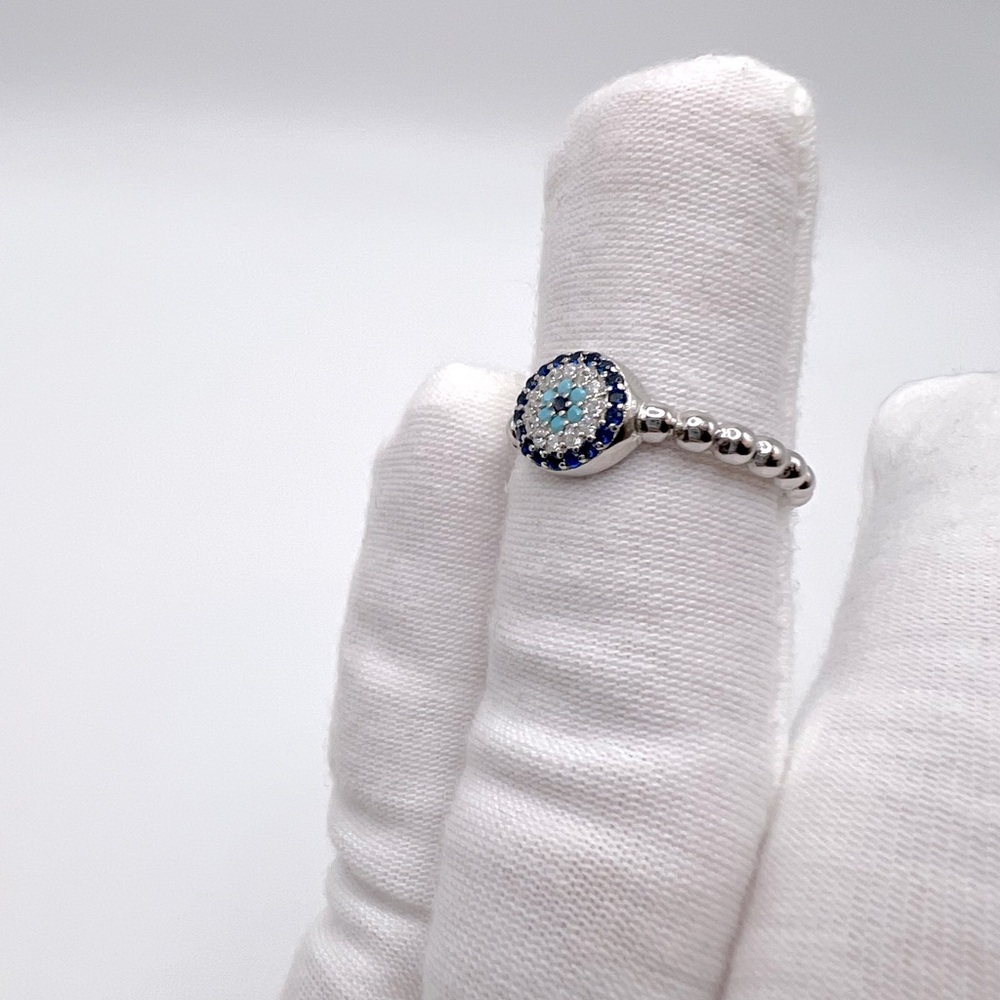 .925 Sterling Silver Evil Eye Cz Ring - Picture 15 of 17